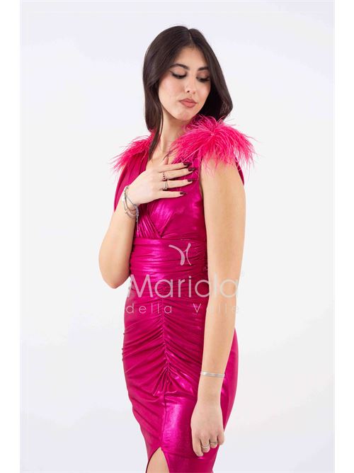 abito lungo effetto bagnato con piume MARICLA ELEGANCE | HC5205FUCSIA